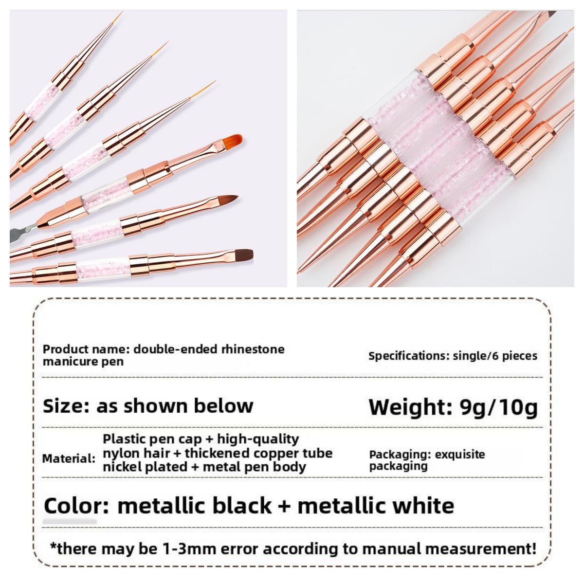 6pcs Double-Ended Nail Art Brushes Set - Professional Nail Design Tools for Acrylic & Gel Nails Gel