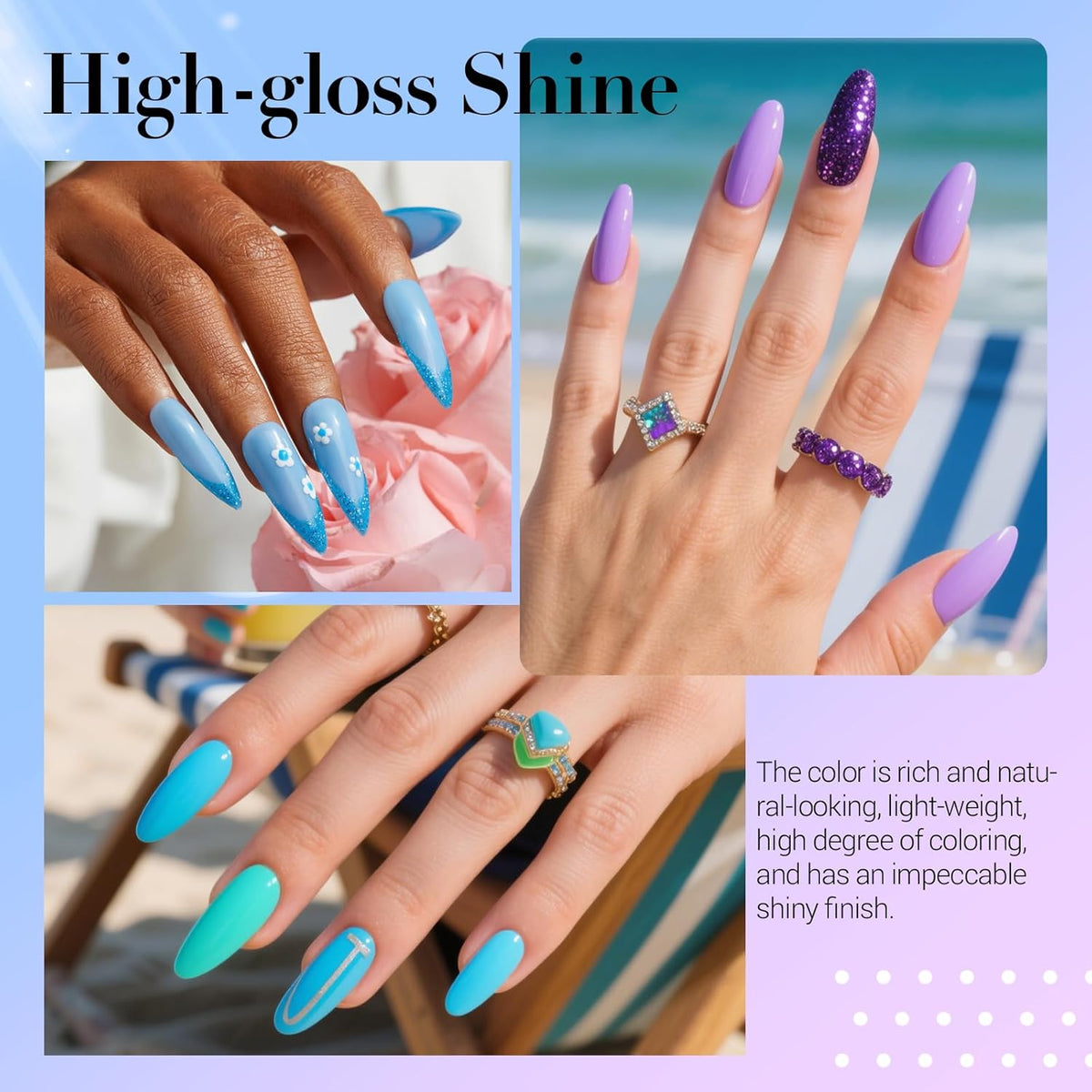 AZUREBEAUTY Dip Powder Nail Kit Starter, 20 Colors Purple Blue Glitter Dipping Powder Recycling