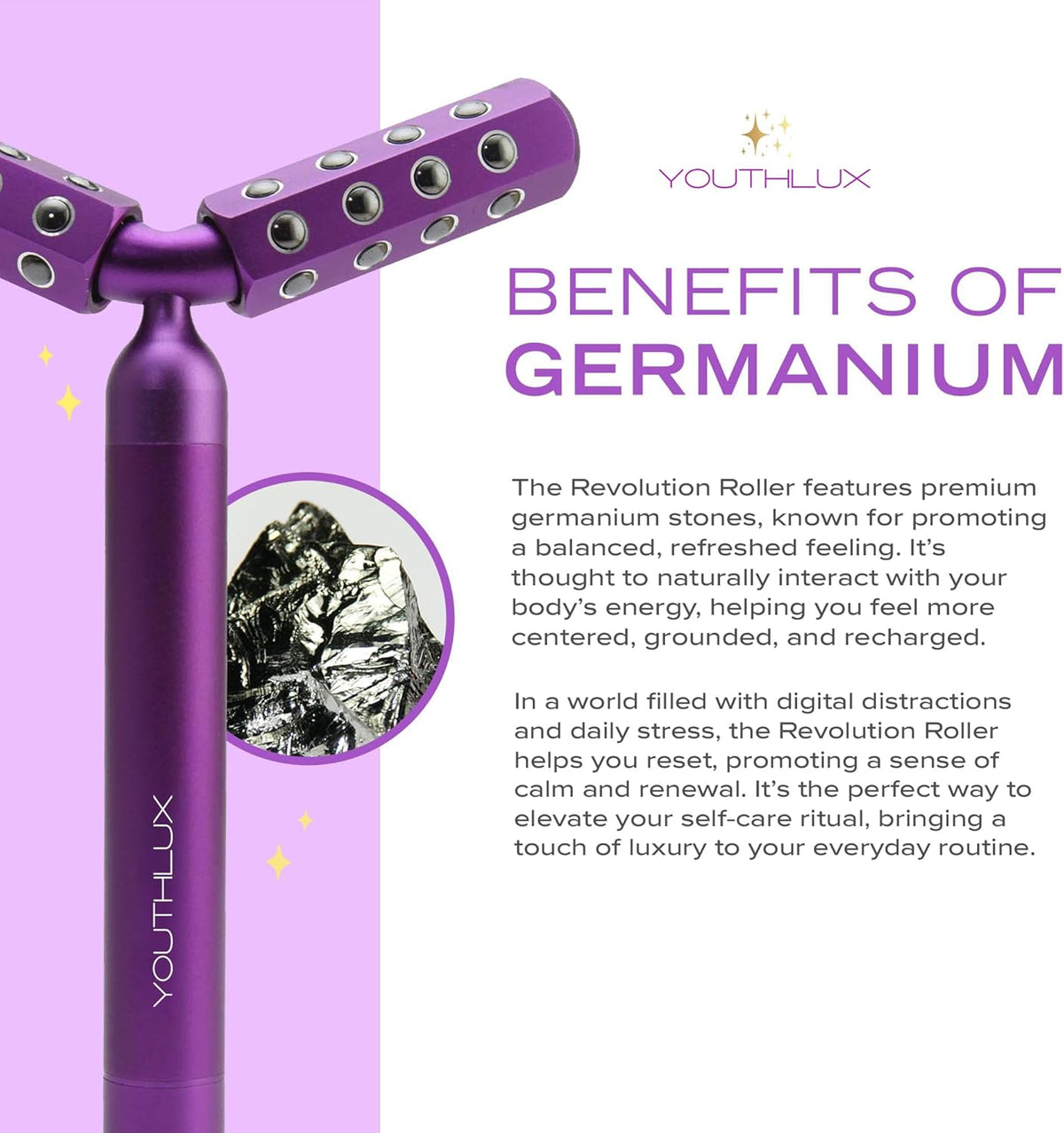 Revolution Roller - Germanium Stone Uplifting Face/Body Beauty Massage Tool/Roller/Wand for Skin