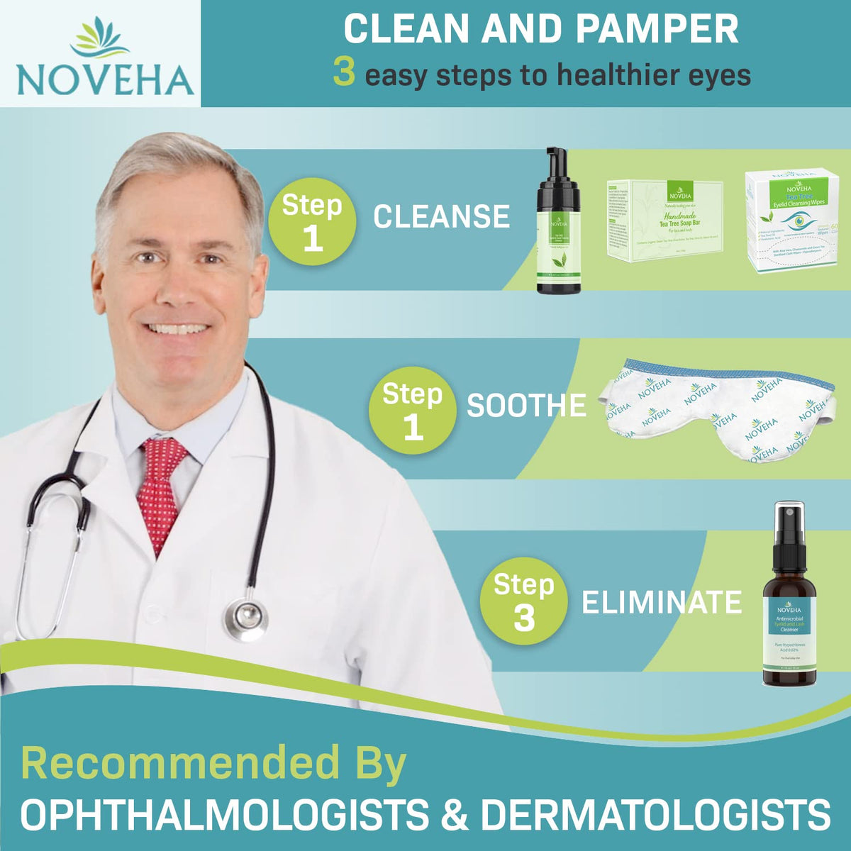 NOVEHA Tea Tree Oil Foaming Cleanser - Therapeutic Daily Skincare For For Eyelash & lids, MGD, Stye