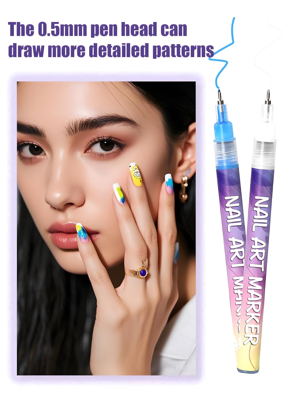 Fine Tips 3D Nail Art Pens, 12 Colors 0.5 MM Nail Marker Pens Nail Point Graffiti Dotting Drawing