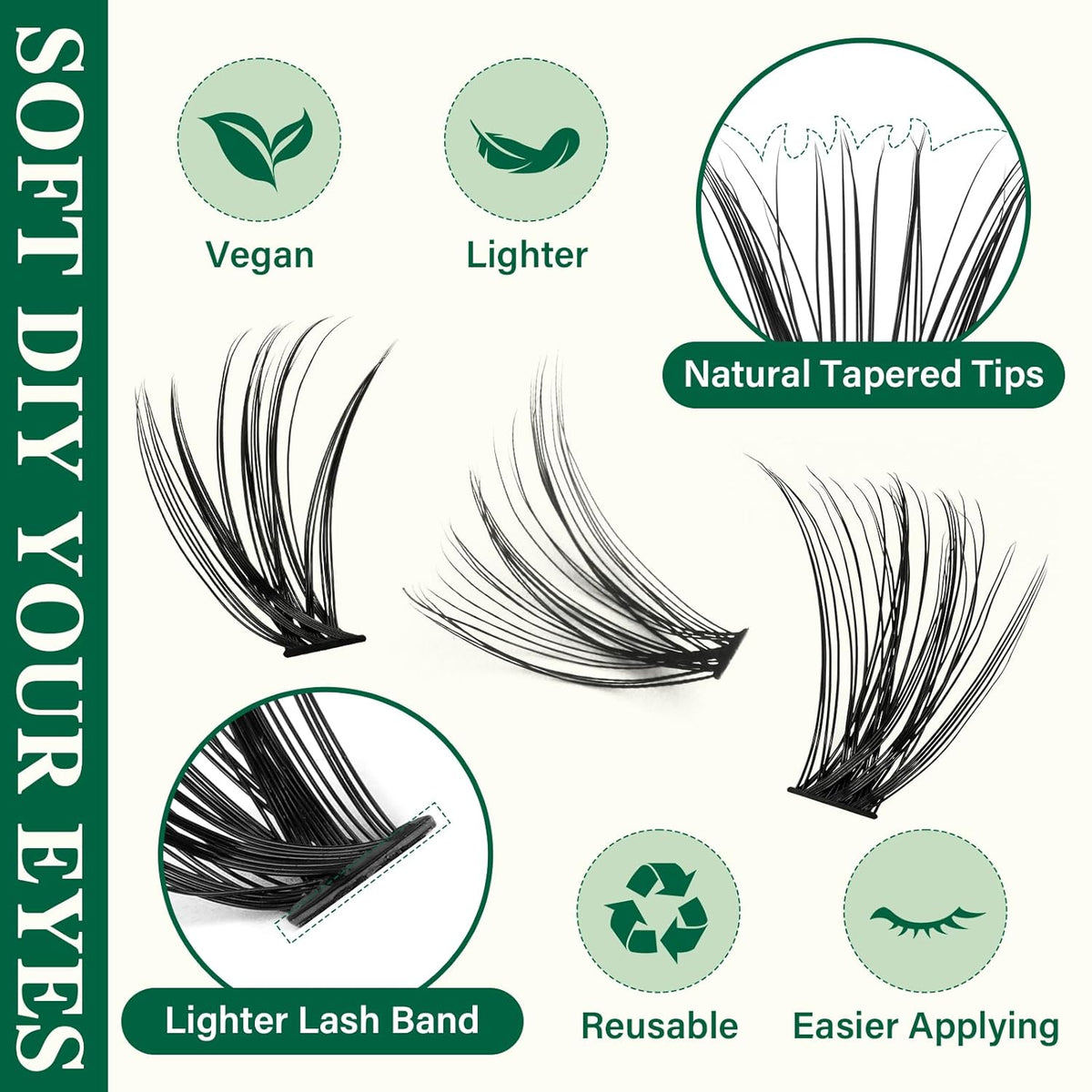 KEYYOU Lash Extension Kit DIY 300Pcs Lash Clusters Eyelash Extension Kit Lash Clusters Kit with