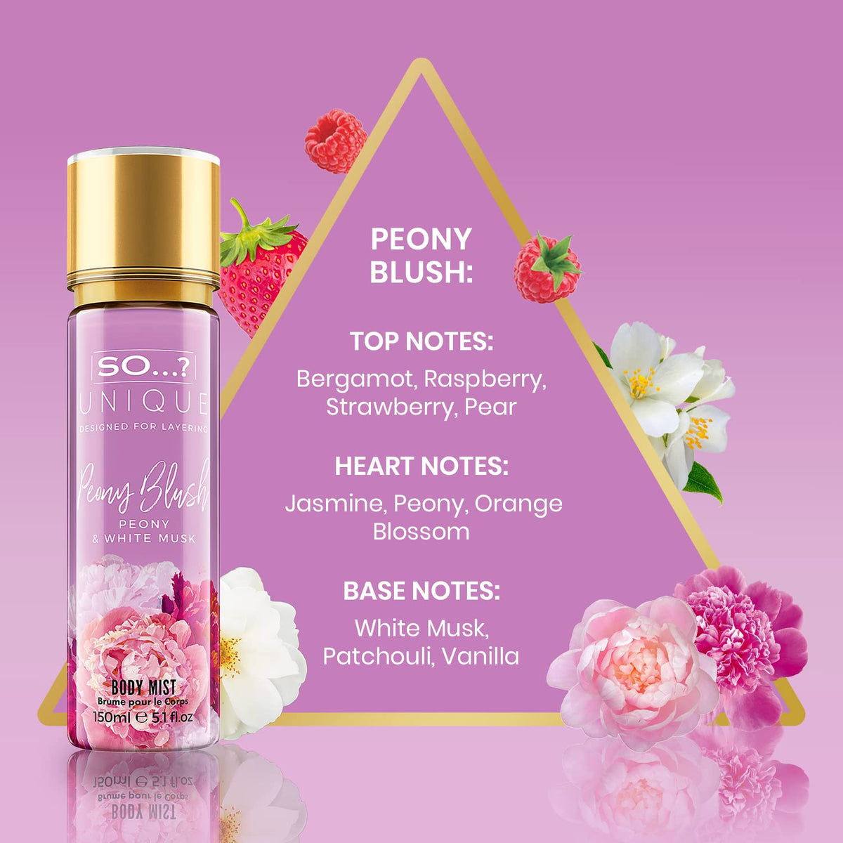 So…? Unique Peony Blush Body Mist - Floral, Fruity Vanilla Perfume with Bergamot and Pear Notes
