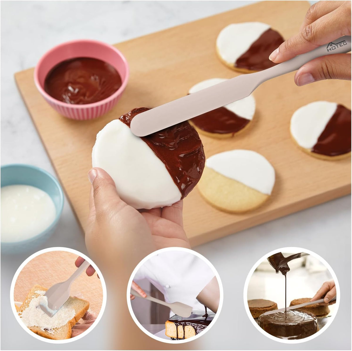 HOTEC 600℉ Heat Resistant BPA-Free Silicone Rubber Spatula Set,Kitchen Cooking Spatulas, Baking
