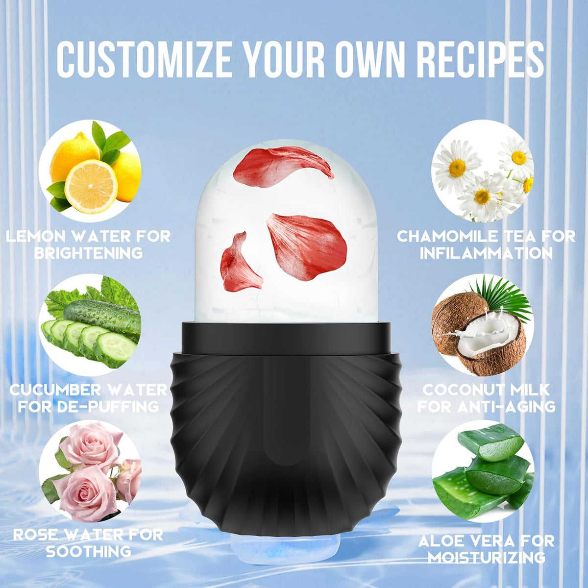 Ice Roller for Face and Eye, Reusable Silicone Ice Facial Roller Ice Holder, Face Ice Mold Skin