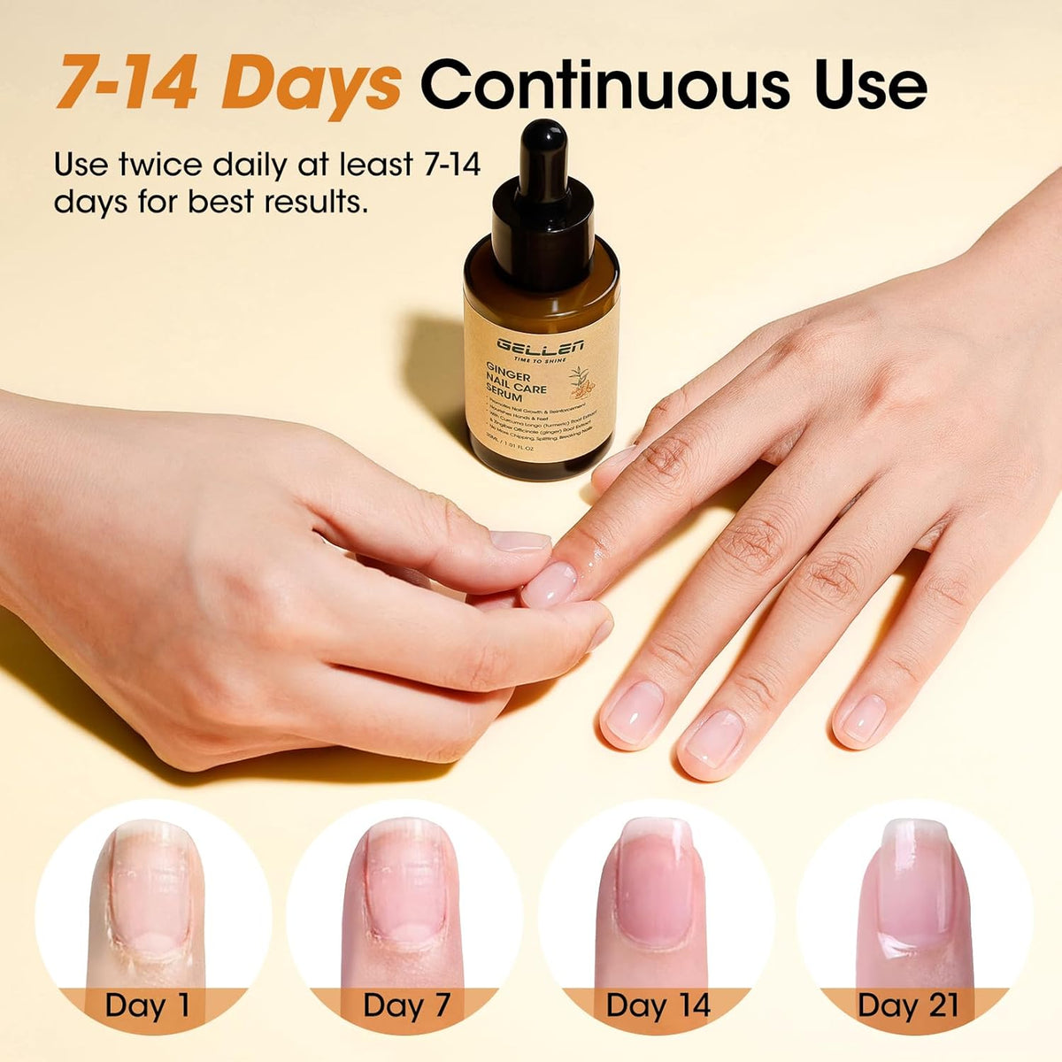 Gellen 30ml Ginger Nail Growth Serum for Nail Strengthener and Growth, Nail Repair Treatment for