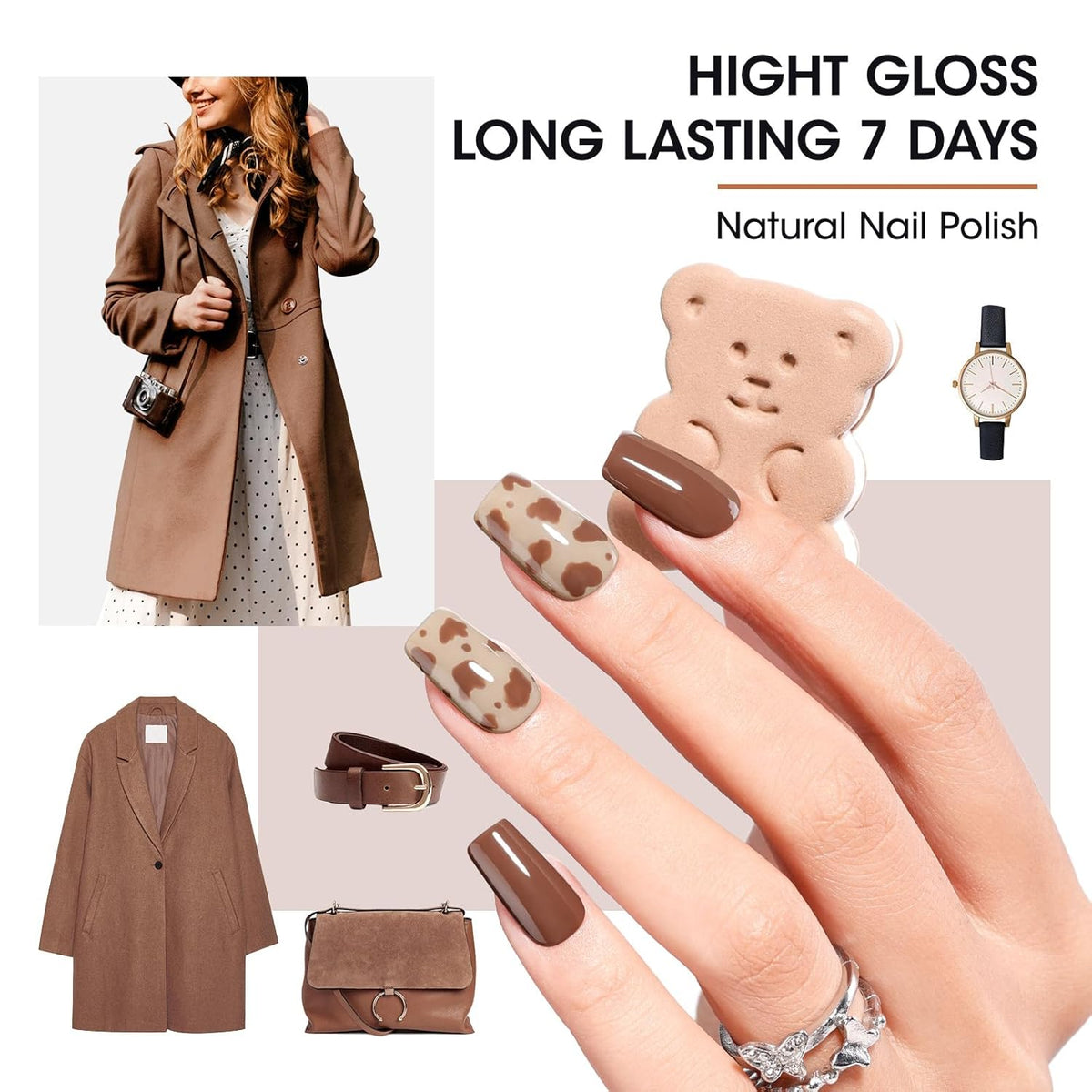 GELLEN Chocolate Brown Nail Polish Set, Fall Winter Brown Regular Nail Polish Quick Air Dry 6