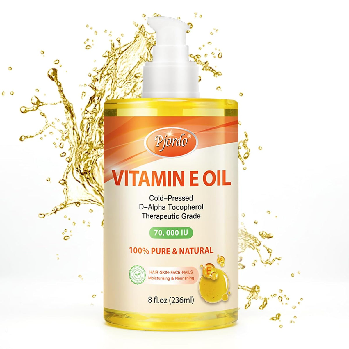 100% Pure Vitamin E Oil, 70,000 IU Organic Vitamin E for Scars, Skin, Face, Nails & Hair