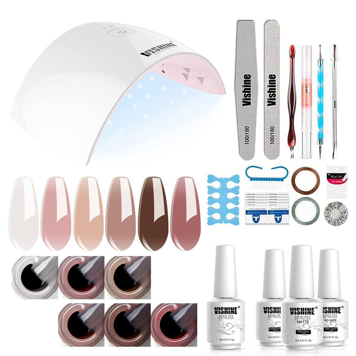 Vishine Gel Nail Polish Starter Kit with 36W UV LED Nail Lamp Speed Dryer Manicure Tools Set of 6