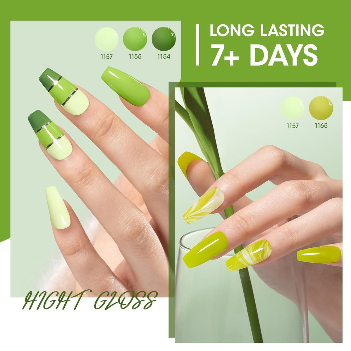 GELLEN Green Nail Polish Non Gel, Fast Air Drying Traditional Regular Green Nail Polish Spring