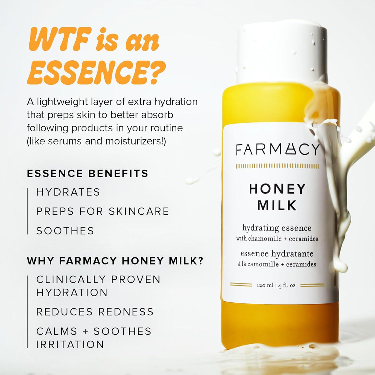 Farmacy Hydrating Essence - Hydrating Honey Milk Toner + Facial Essence to Soothe, Moisturize and