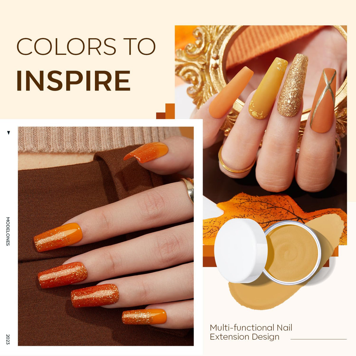 MODELONES 6 Colors Acrylic Powder, Fall Autumn Acrylic Nail Powder Gold Red Yellow Orange Nail