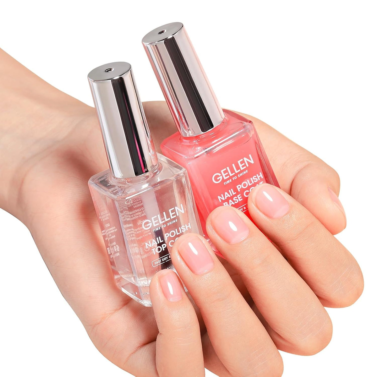 GELLEN Clear Nail Polish Base Top Coat, Sheer Pink Tinted Base Coat & Shine No Wipe Top Coat for