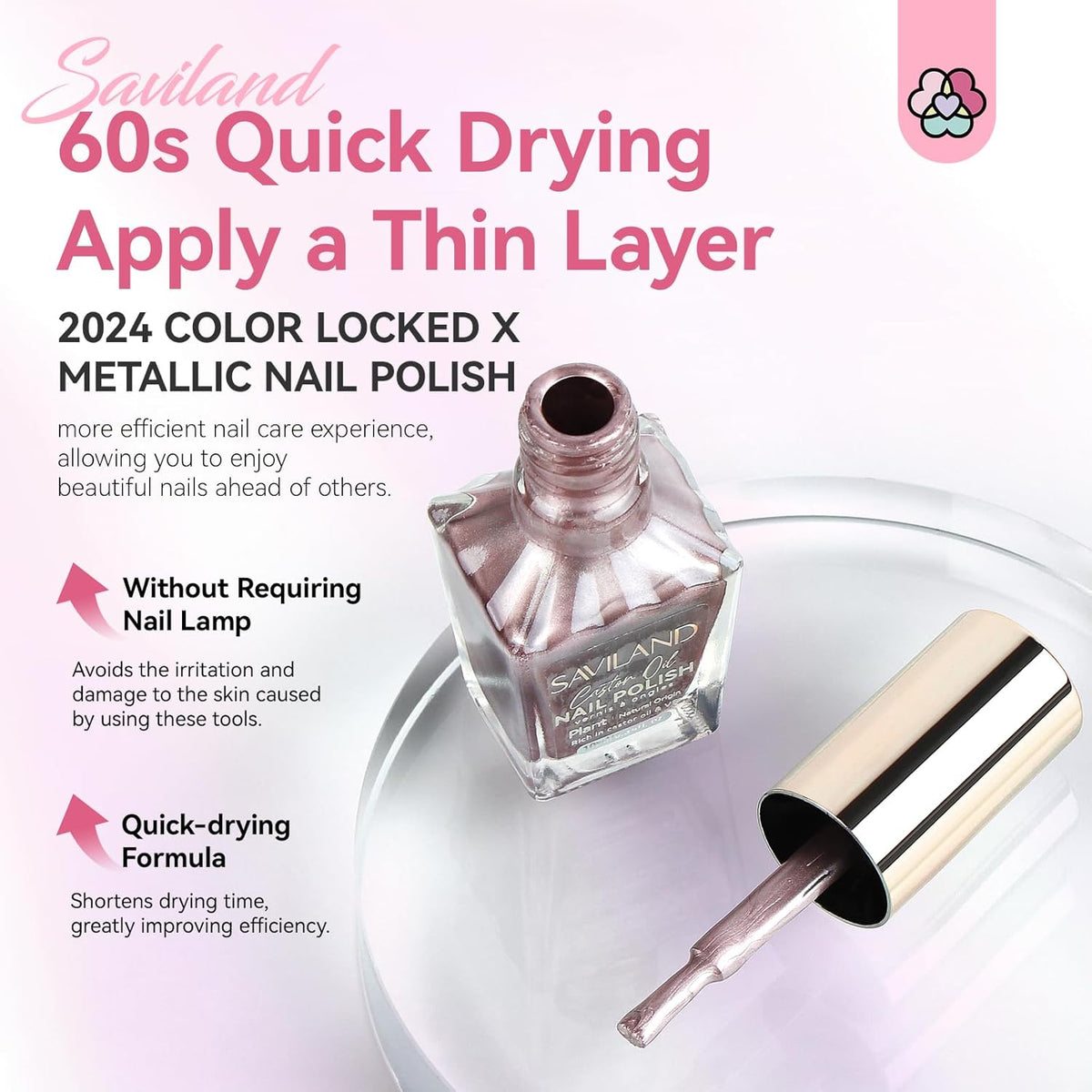SAVILAND Metallic Nail Polish Rose Glod: Quick Dry Mirror Pink Nail Polish Regular Chrome