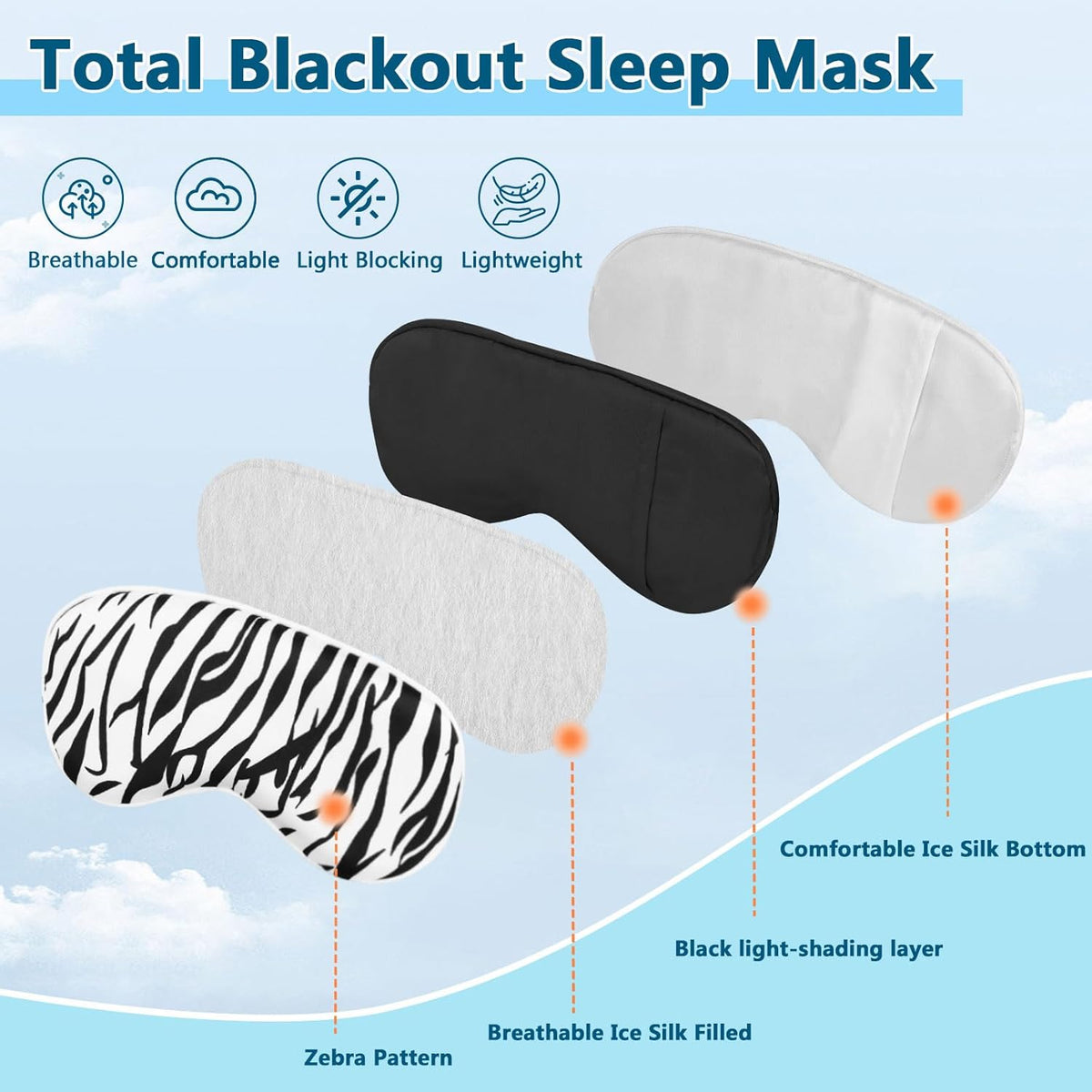 Sleep mask w/Cooling Gel Eye Mask, Heated Eye Mask for Sleeping, Reusable Ice Silk Stain Eye Cover
