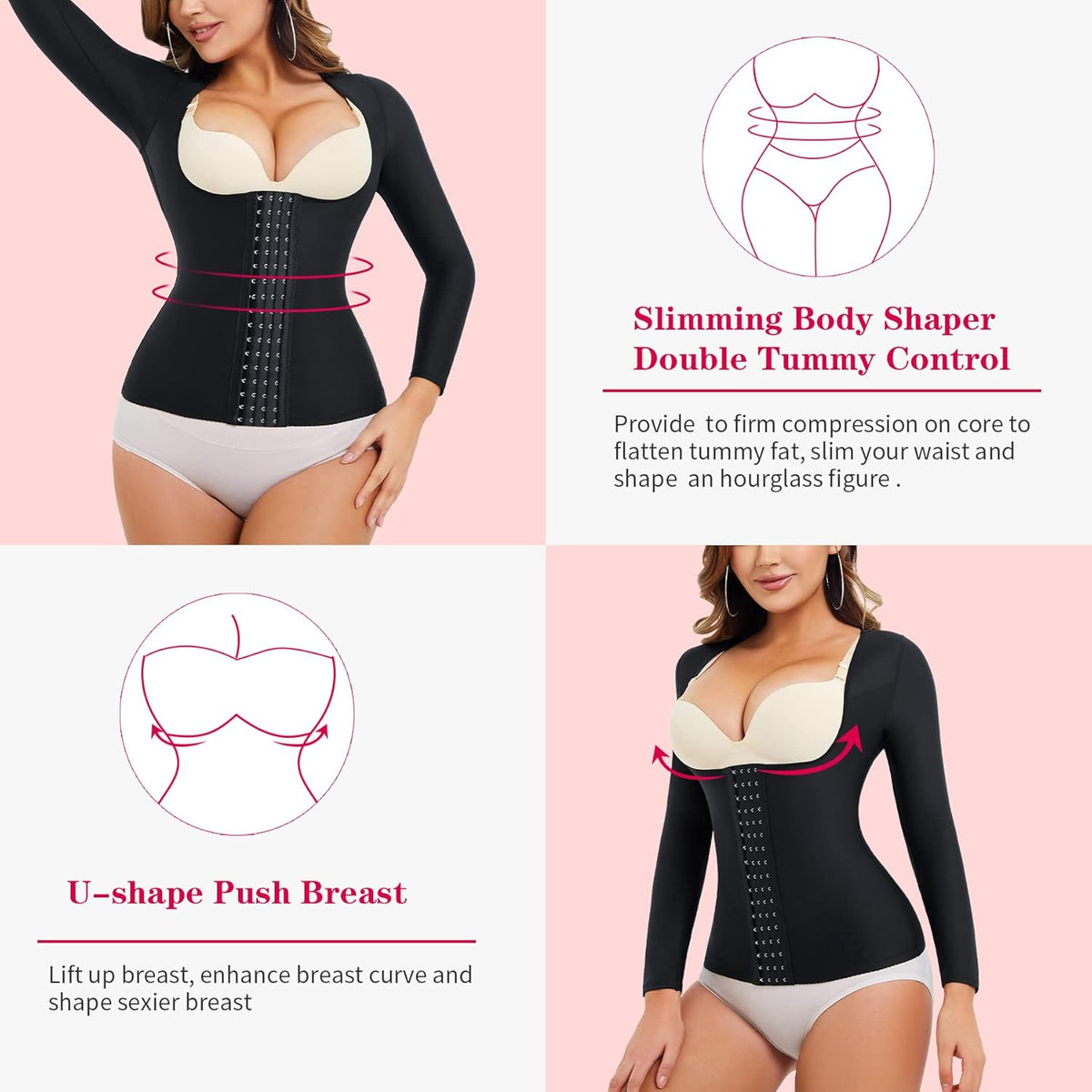 Gotoly Women Waist Trainer Corset Tummy Control Shapewear Upper Arm Shaper Post Surgical Slimmer