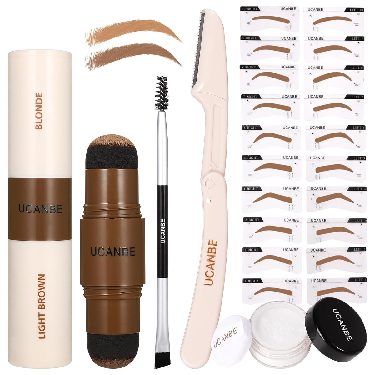 UCANBE 25PCS Eyebrow Stamp Stencil Kit With Dual-Color Eyebrow Stamp Pomade,20 Reusable Eyebrow