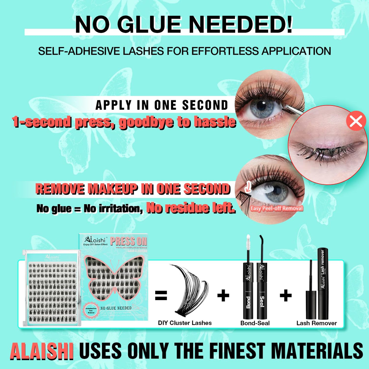 No Glue Needed Lashes, Self Adhesive Eyelashes, DIY Lash Cluster Eyelash Extensions Kit