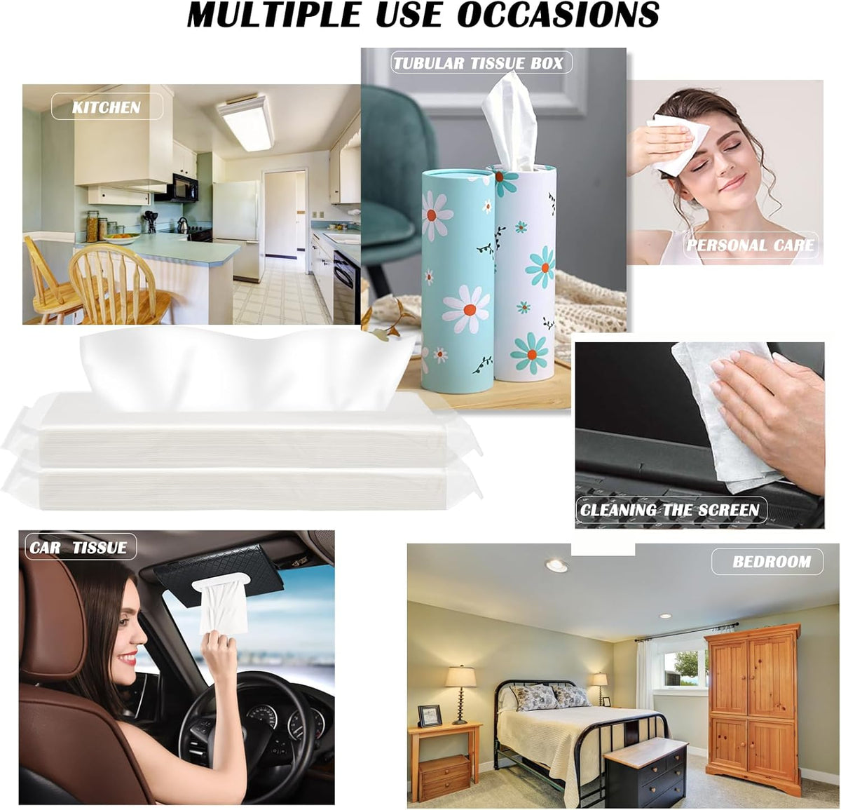 Car Tissue Refill, 12 Packets 600 Sheets, Disposable Soft Facial Tissues, Travel Size Pack for Car