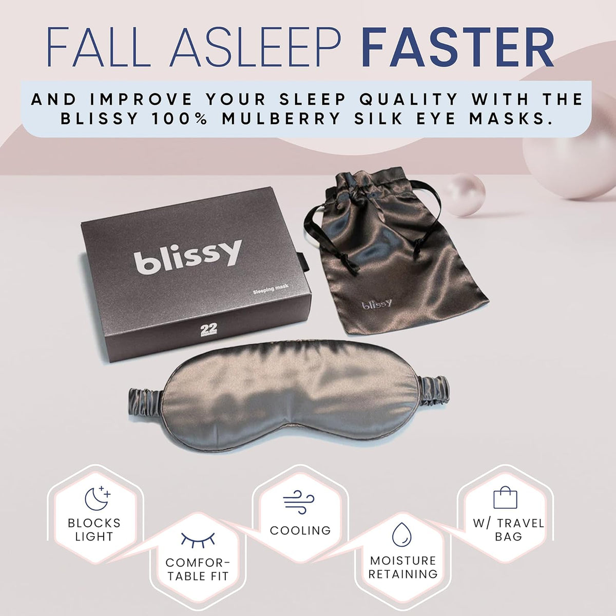 Blissy Silk Sleep Mask - Silk Eye Sleeping Mask for Women & Men for Total Blackout - 100% Pure