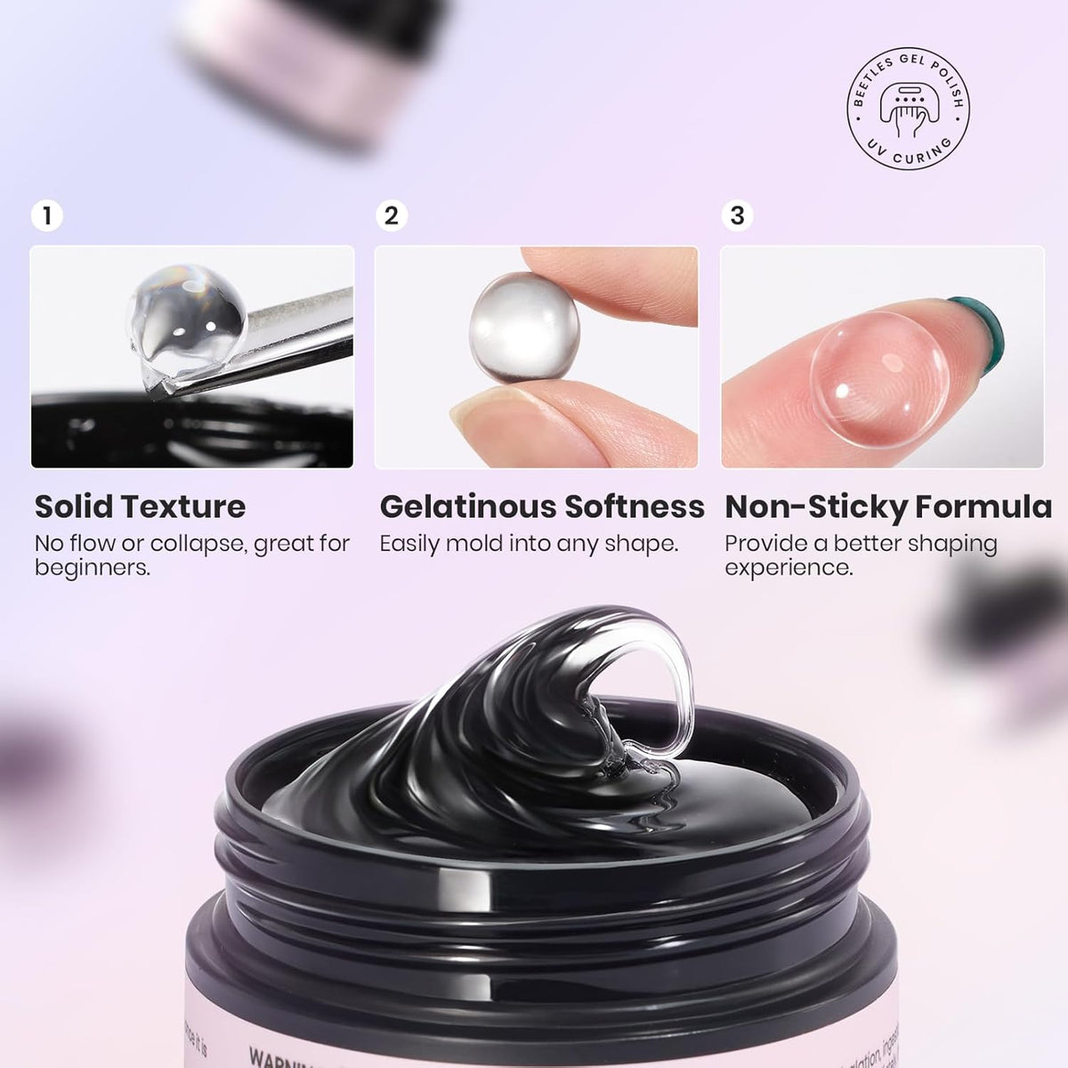 Beetles Solid Builder Gel for Nails, 20g *4 Colors Clear Pink White 3D Sculpting Gel Non-Sticky
