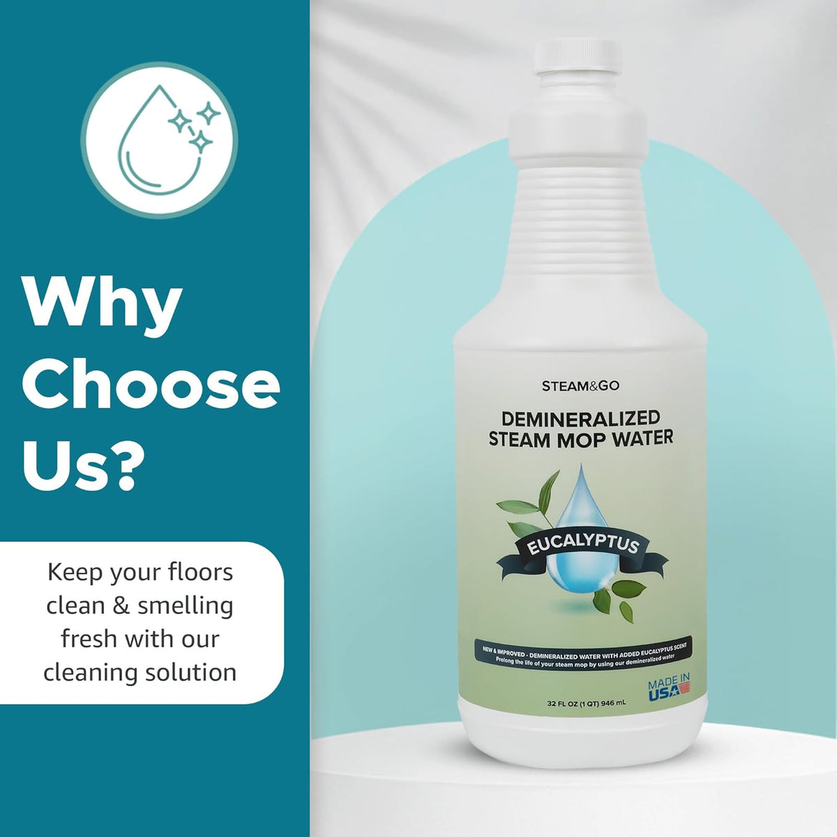 Steam and Go Demineralized Water - Multi-Surface Cleaning Solution for Steam Mop, Ready-to-Use