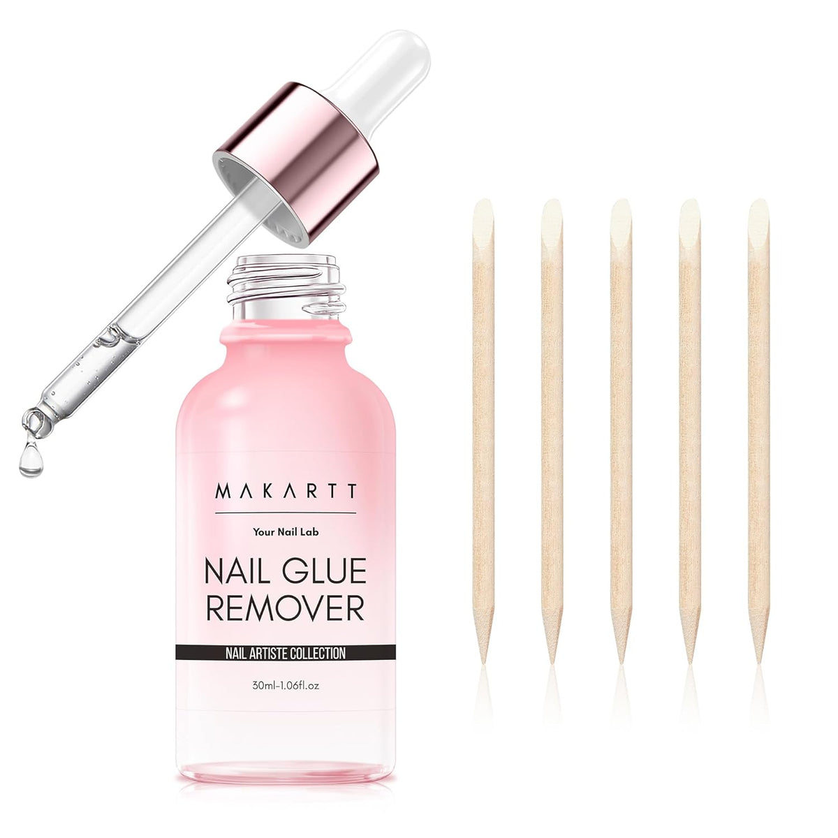 Makartt Press on Nail Glue Remover: Updated Formula with Vitamin E | Glue Debonder with 5 Wooden
