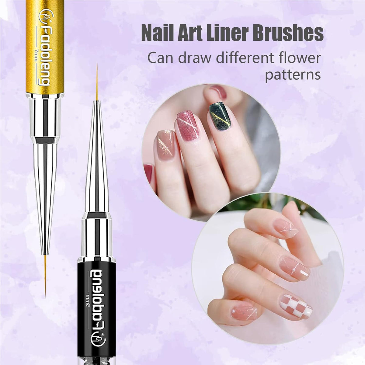 Nail Art Brushes, 7Pcs Nail Design Brushes for Salon at Home DIY Manicure with Nail Liner Brush and
