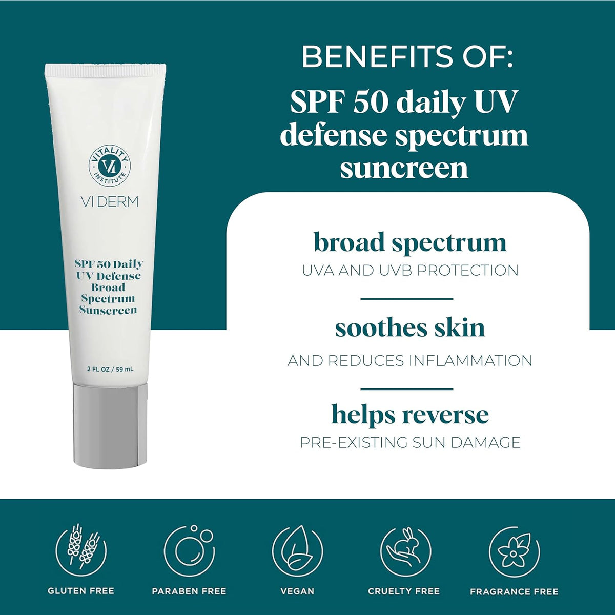 VI Derm SPF 50 Daily UV Defense Sunscreen - Broad Spectrum Sunblock for Face & Body - Lightweight
