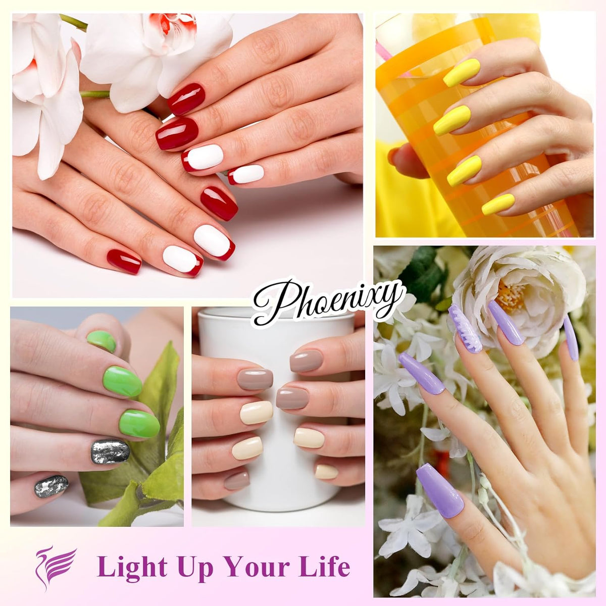 phoenixy 24 PCS Gel Nail Polish, Purple Colors Gel Nail Polish Set Nail Polish Set with Base Glossy