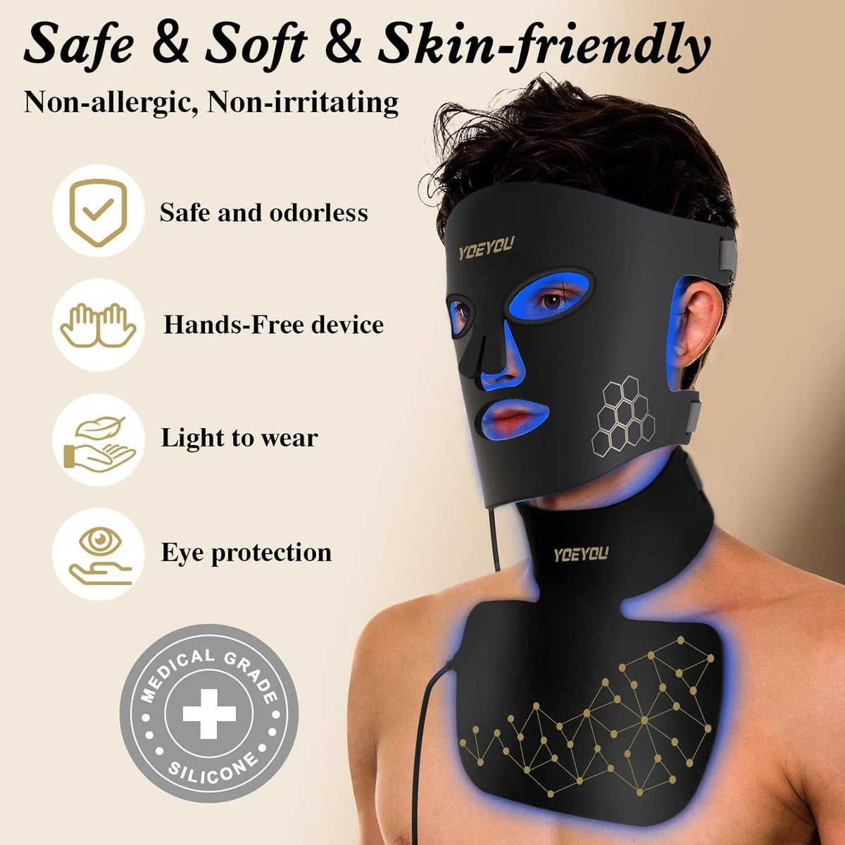 Red Light Therapy for Face and Neck, Infrared LED Mask Light Therapy 4 Light Waves with 850nm Near