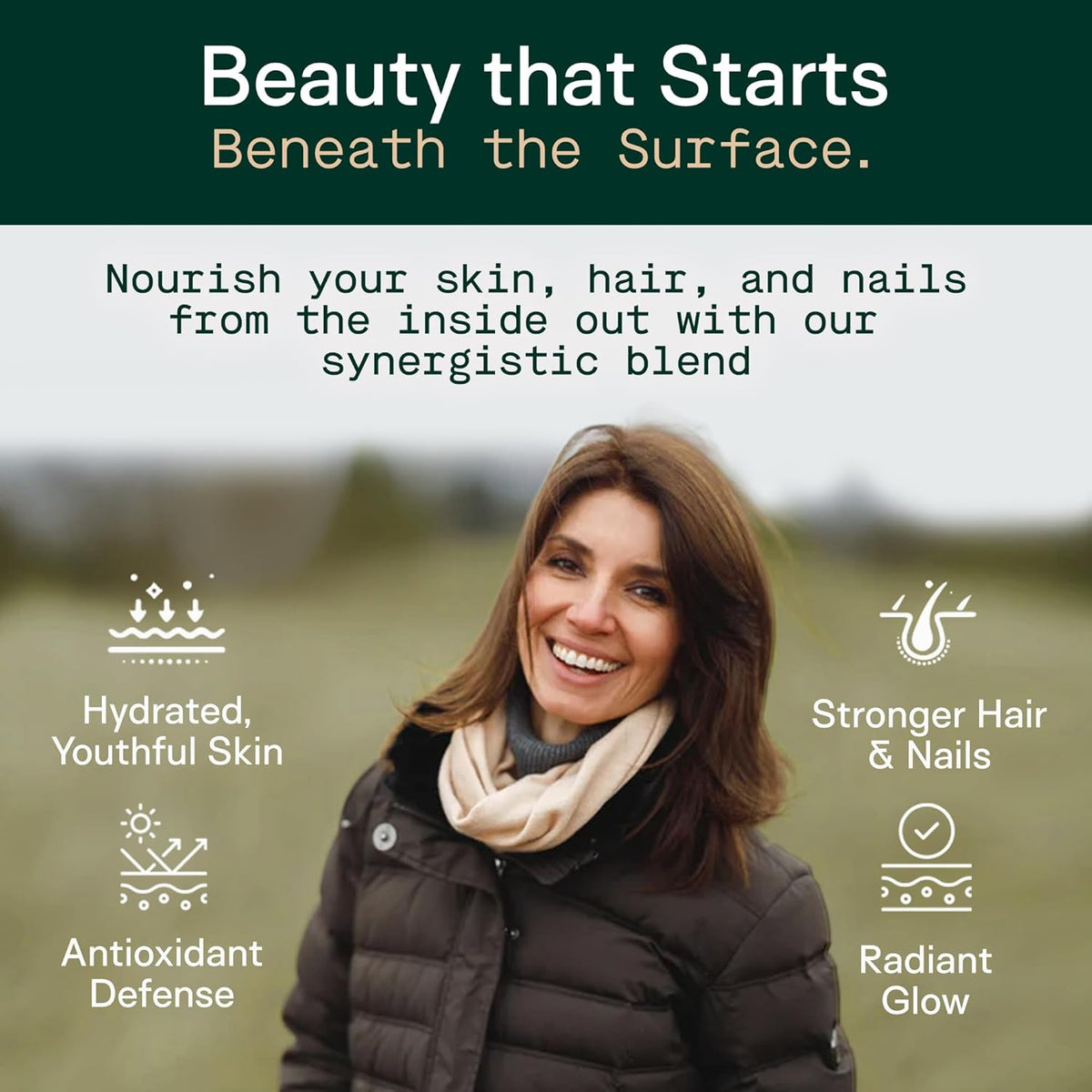 Adapt Naturals Inner Radiance Hair Skin and Nails Vitamins for Women and Men with Biotin, Collagen