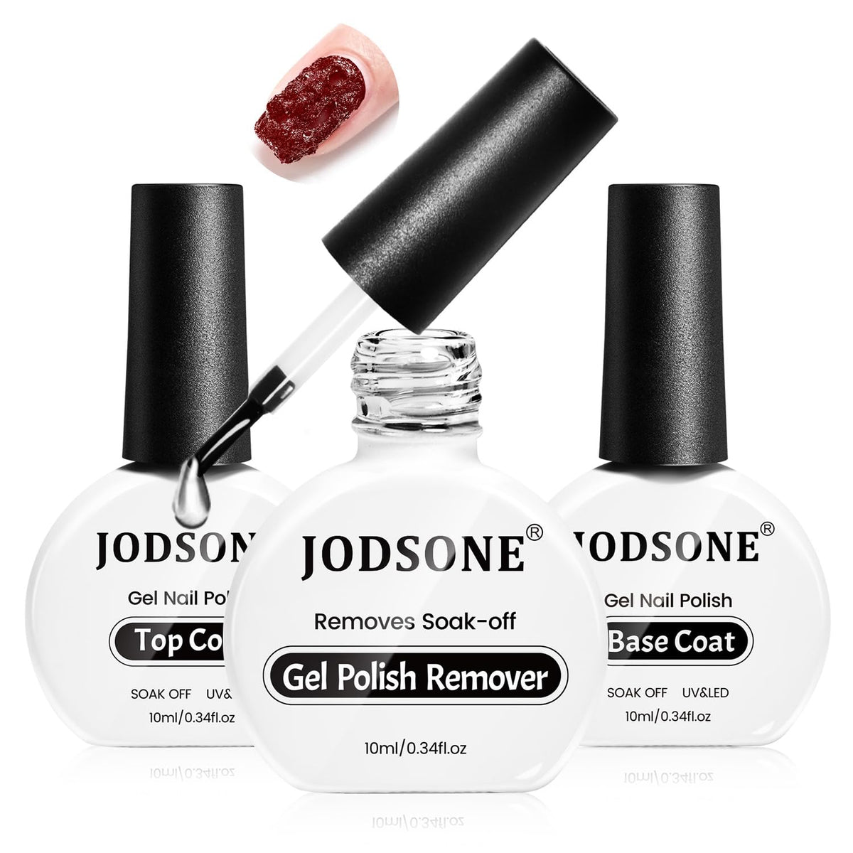 JODSONE 3Pcs 10ml Top and Base Coat Gel Nail Remover Set Gel Nail Remover for Quick and Easy at