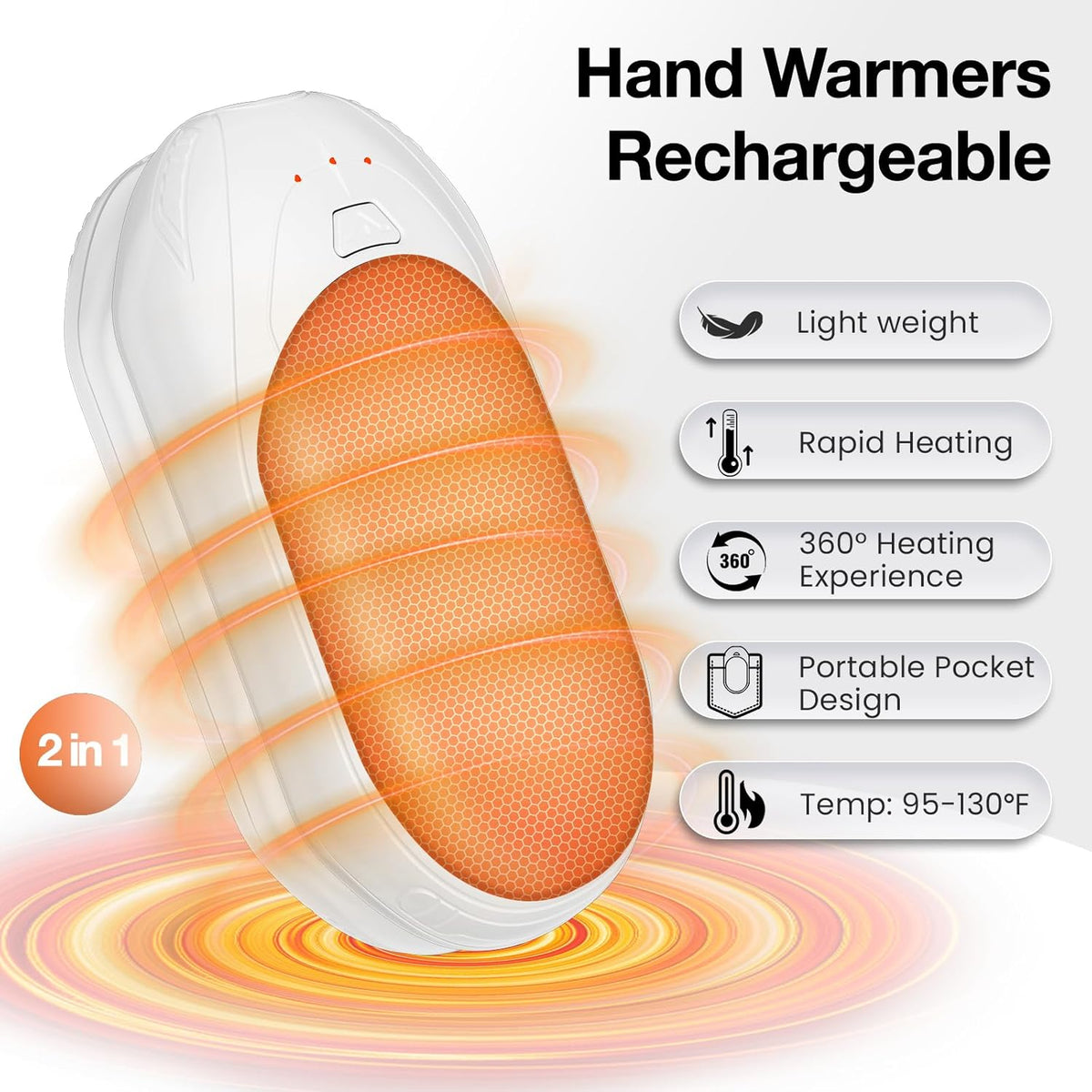 AI Hand Warmers Rechargeable 2 Pack, AI Smart Chips Electric Hand Warmers, 20Hrs Long Safe Heat