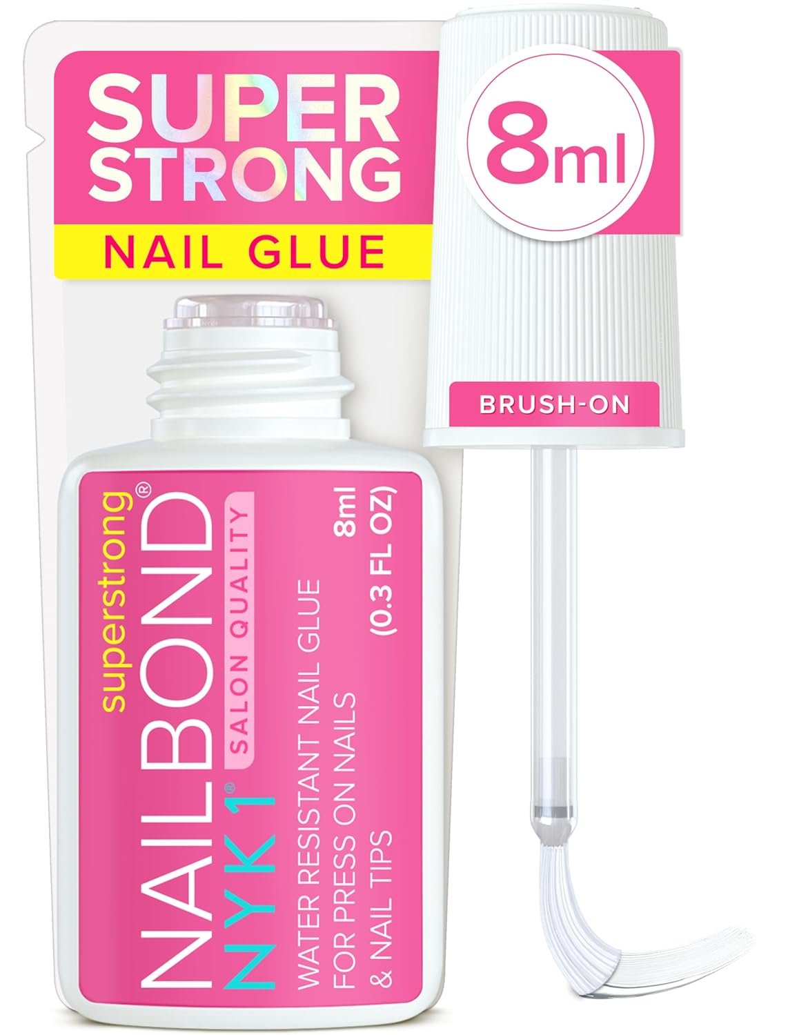 Super Strong Nail Glue for Press On Nails, Nail Tips & Acrylic Fake Nails (8ml) NYK1 NailBond Brush
