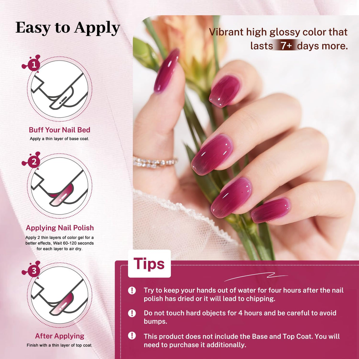 16.5ml Jelly Rose Red Nail Polish Large Volume Quick Dry Nail Polish, Long Lasting Shine