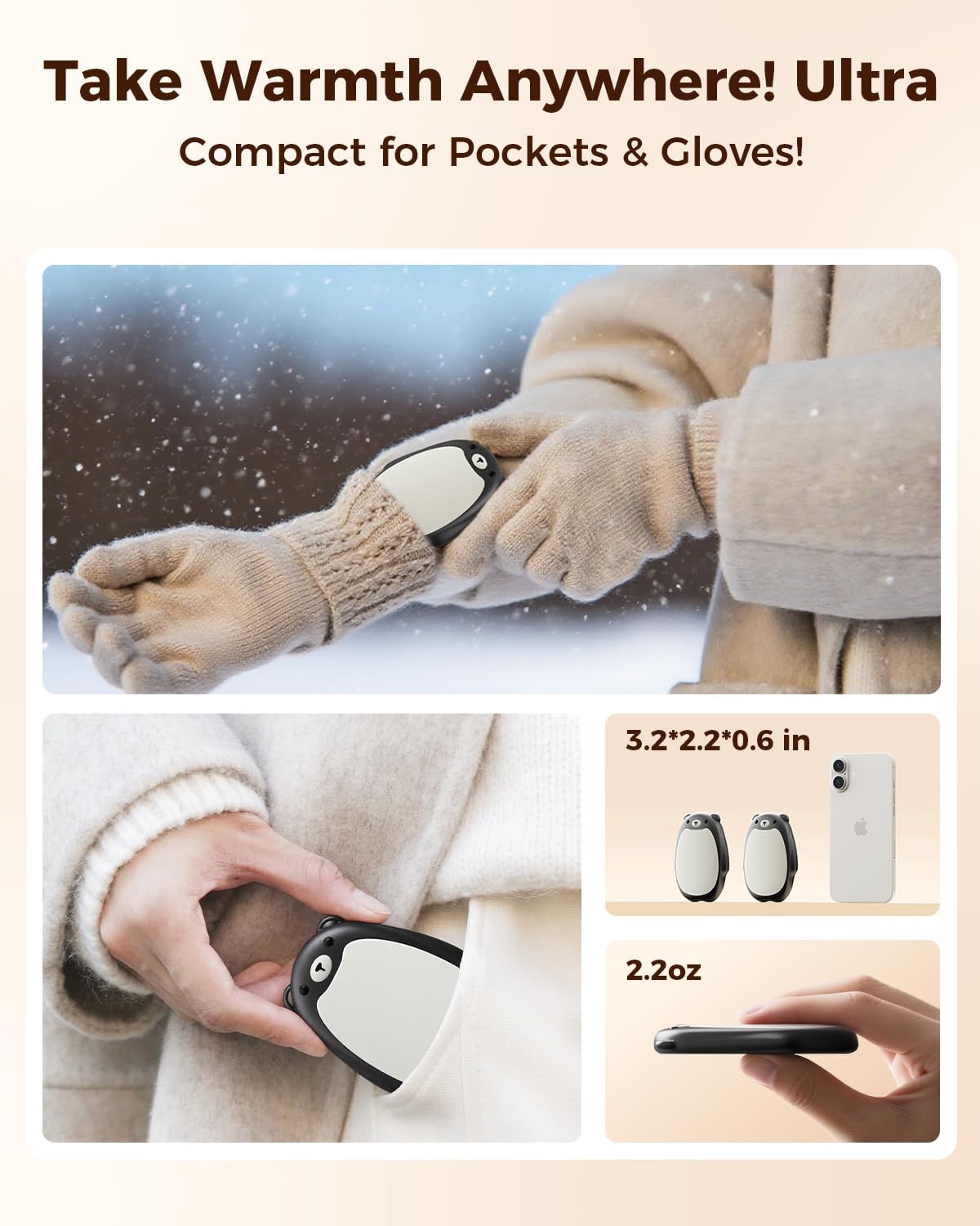 SWEETFULL Hand Warmers Rechargeable – Cute Bear, 2 Pack Magnetic Hot Hands, Reusable Electric
