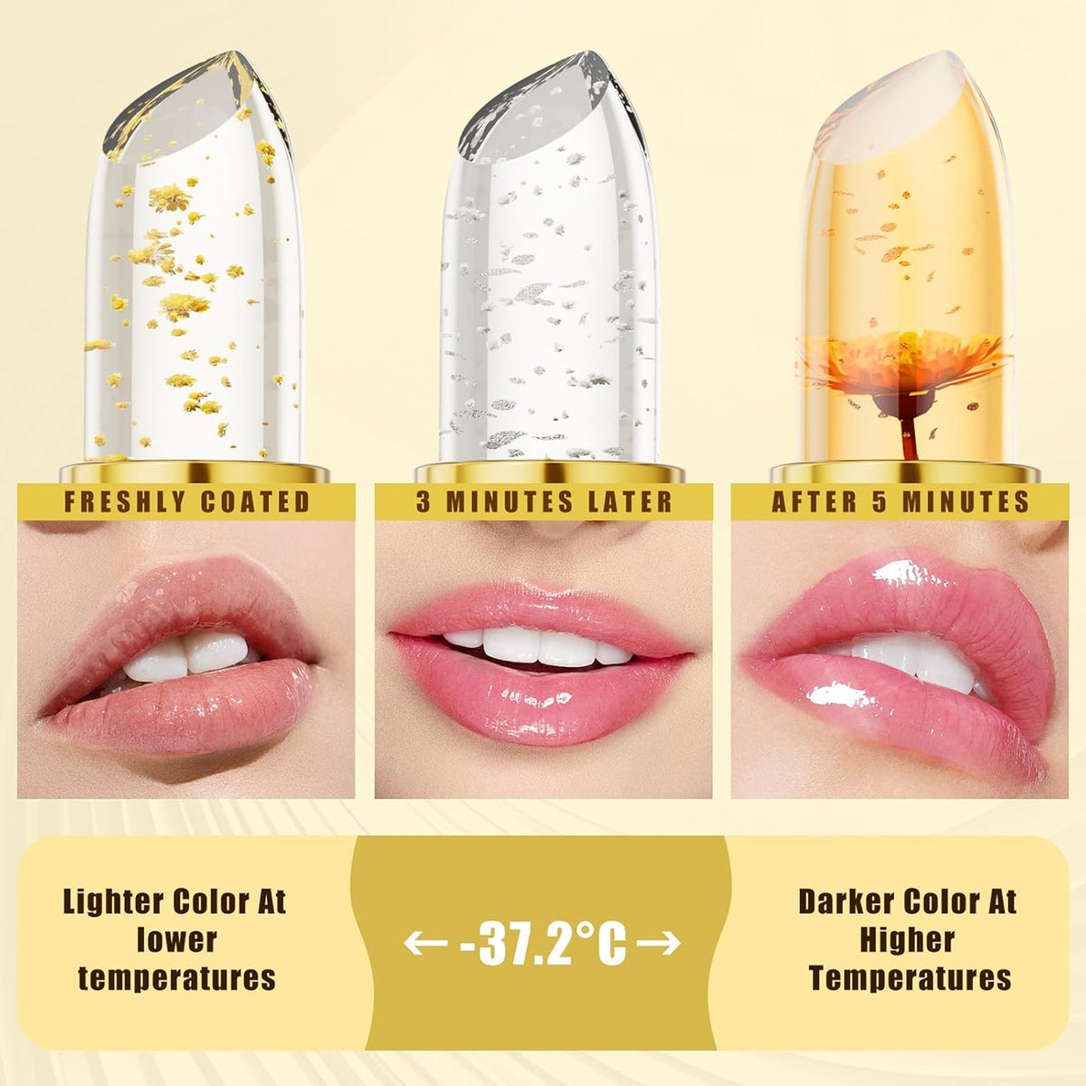 MUNIP Transferproof Color Changing Lipstick,Gold Crystal Ph Color Changing Conservation Clear