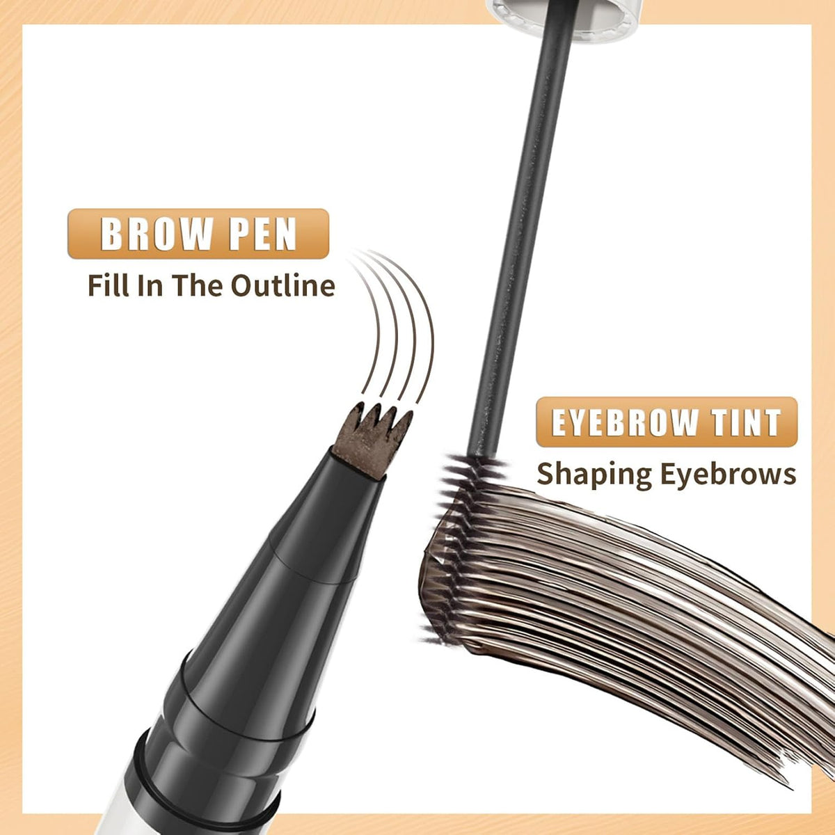 4-Fork Tip Microblading Eyebrow Pen - 2-in-1 Waterproof Eyebrow Pencil, Long-Lasting Natural