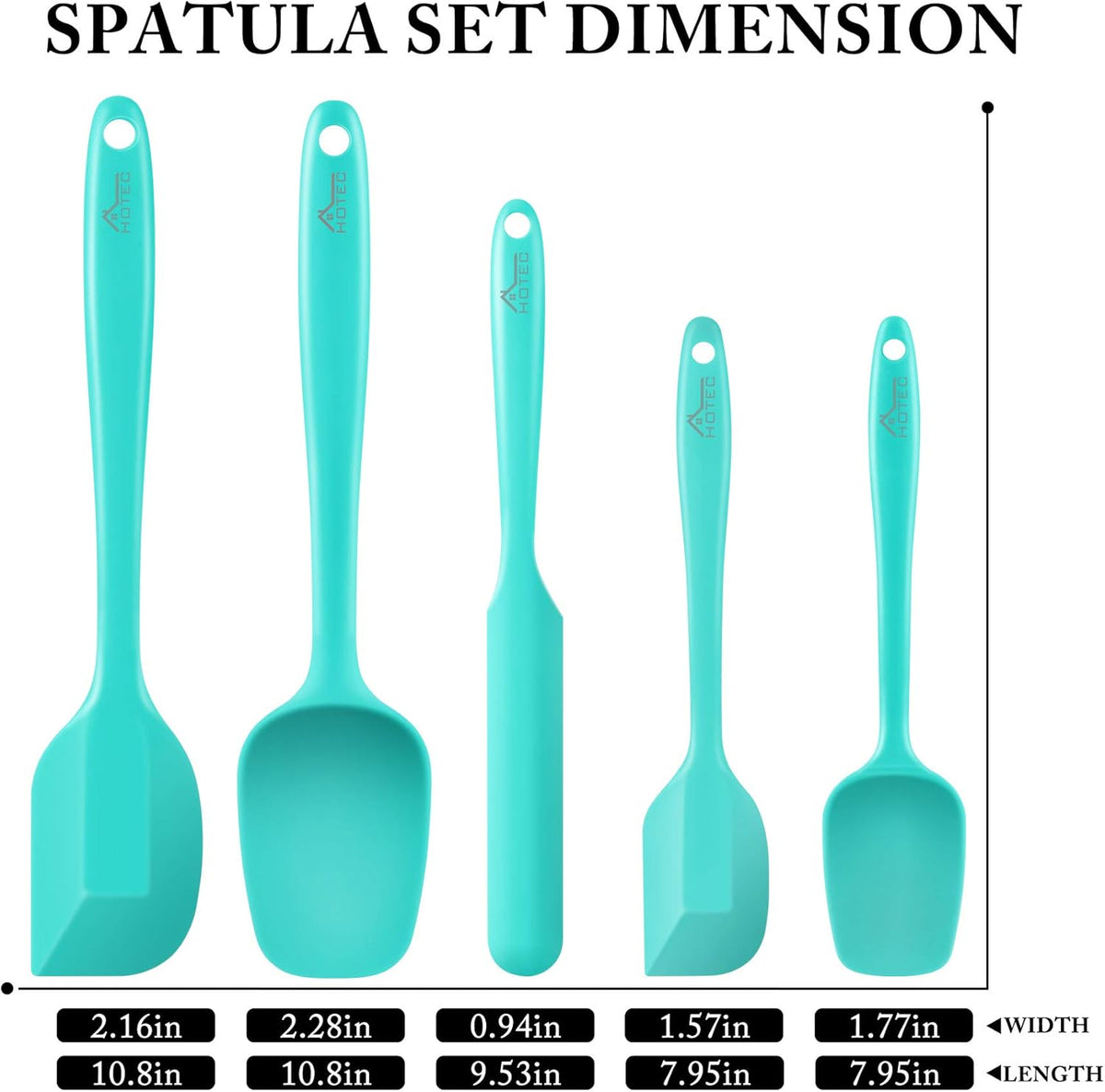 HOTEC 600℉ Heat Resistant BPA-Free Silicone Rubber Spatula Set,Kitchen Cooking Spatulas, Baking