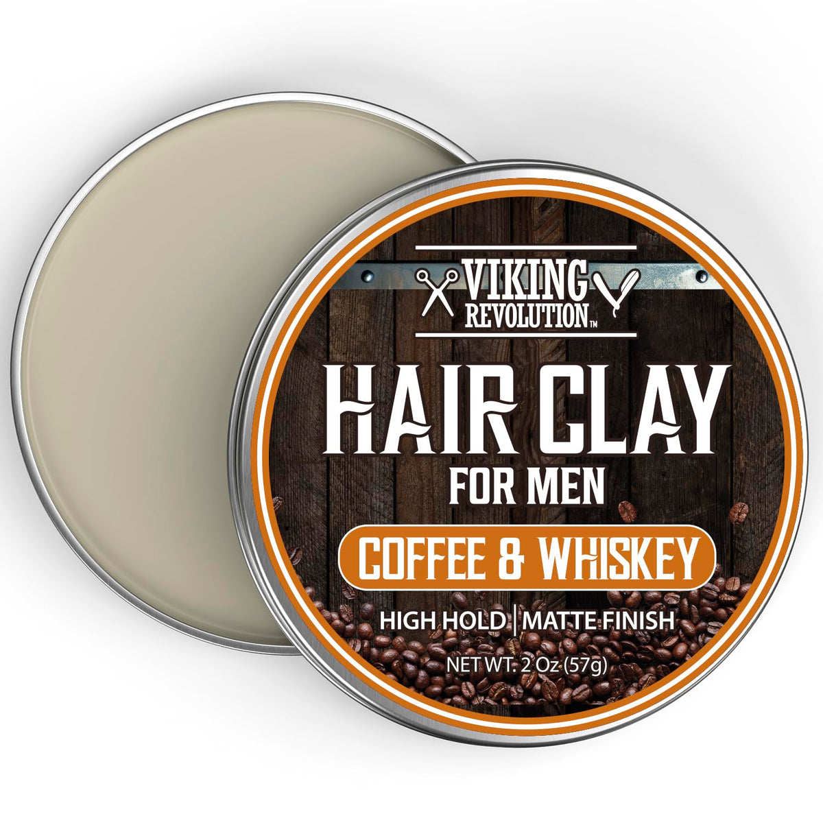 Viking Revolution Coffee & Whiskey Hair Clay for Men - Matte Finish, Texturizing Clay Pomade for