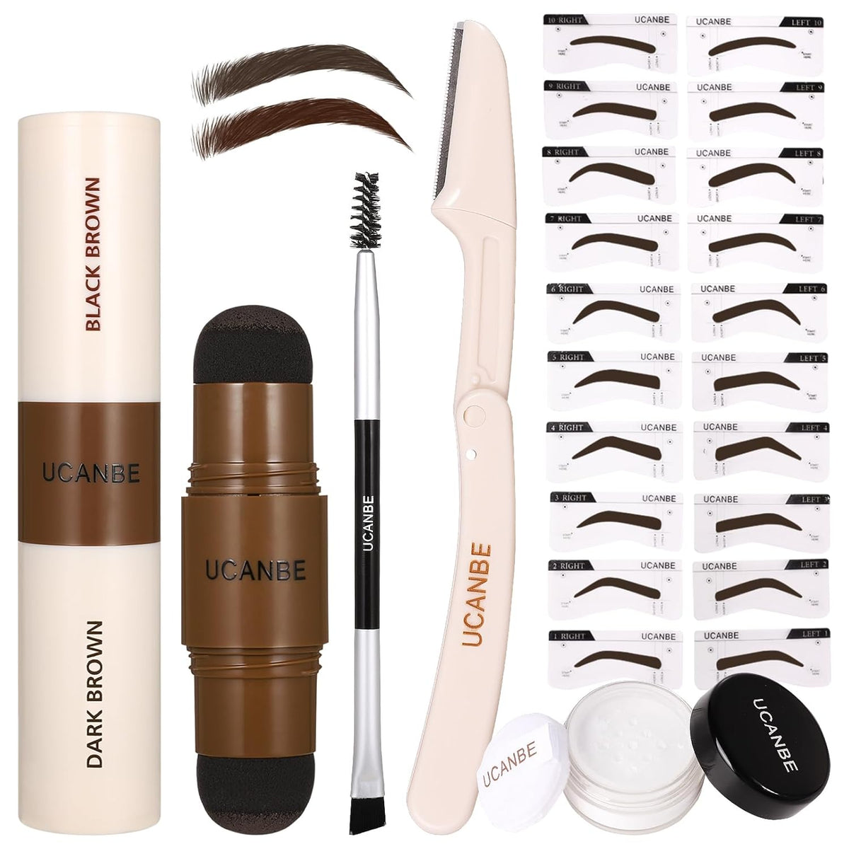 UCANBE 25PCS Eyebrow Stamp Stencil Kit With Dual-Color Eyebrow Stamp Pomade,20 Reusable Eyebrow