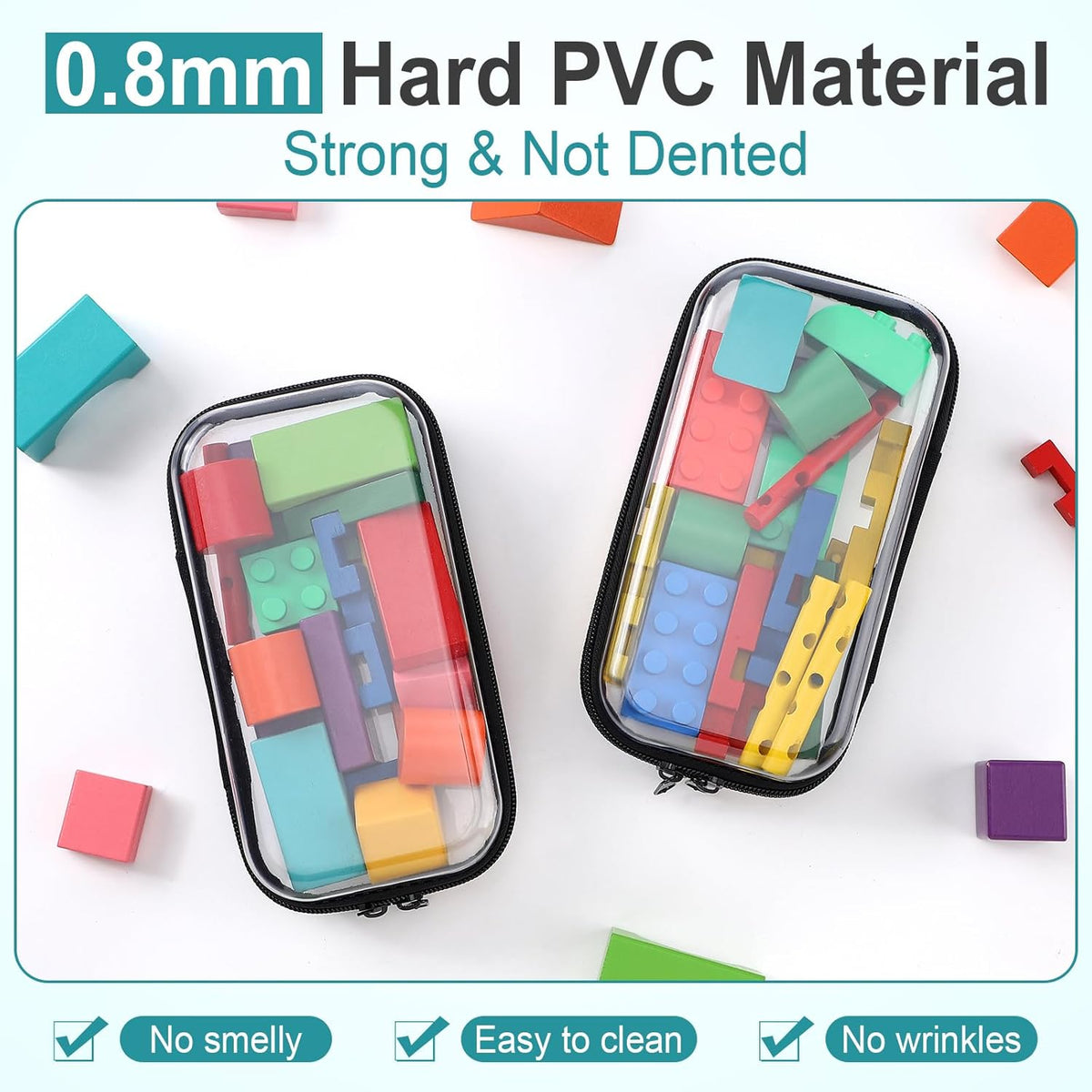 Sanwuta 6 Pcs Clear Hard Zipper Case Pencil Pouches Hard Plastic Zipper Pouches Makeup Bag