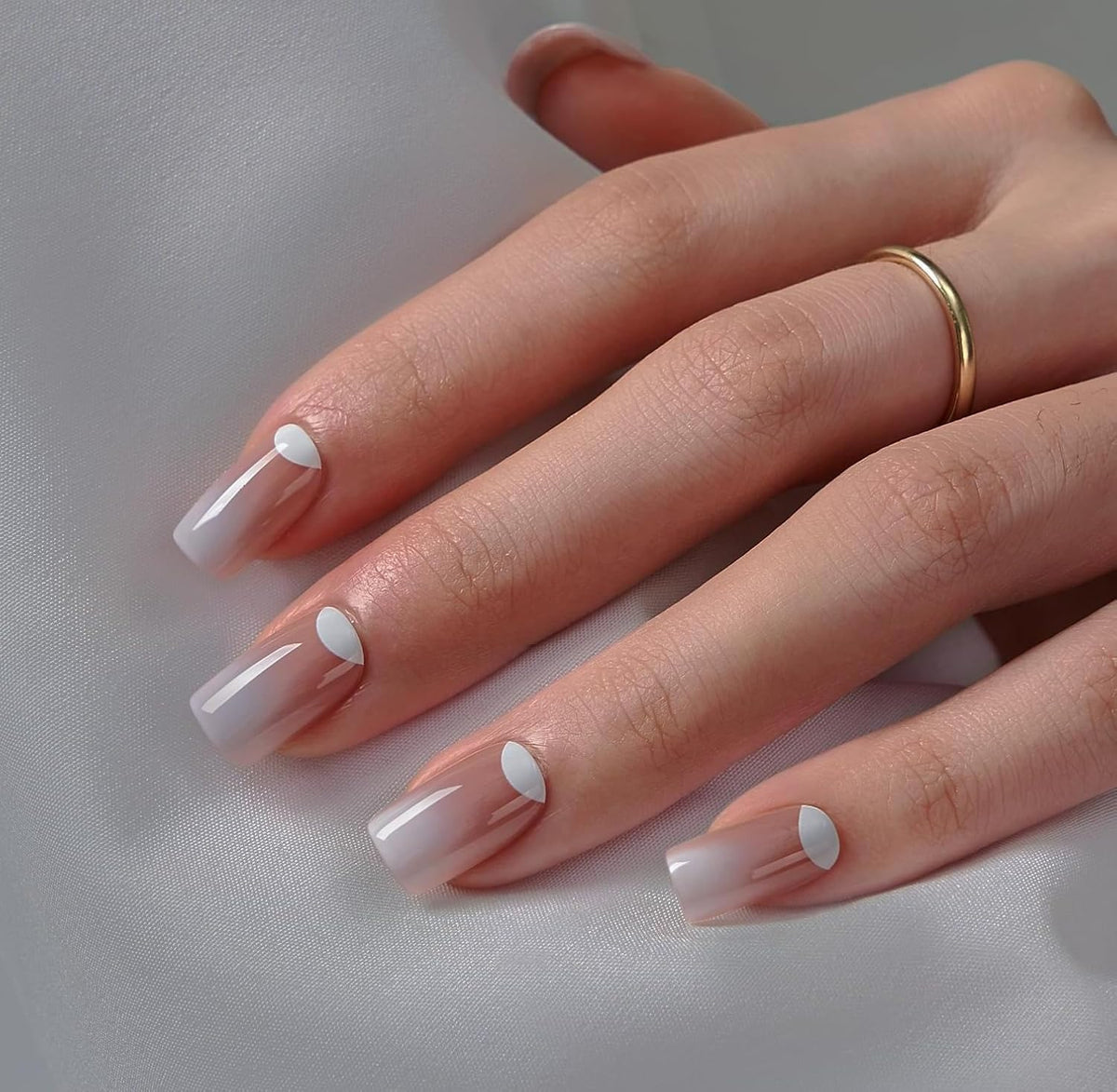 BTArtbox Short Ombre Press On Nails - Square Nail Tips with Glue for Women, Opaque Soft Gel Glue On