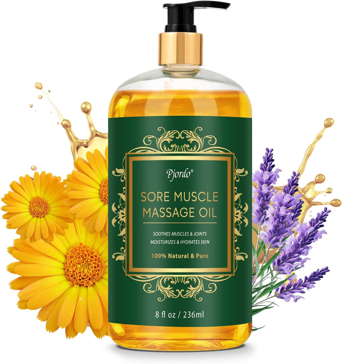 Sore Muscle Massage Oil for Massage Therapy, 8 FL OZ Natural Body Massage Oil with Lavender Oil