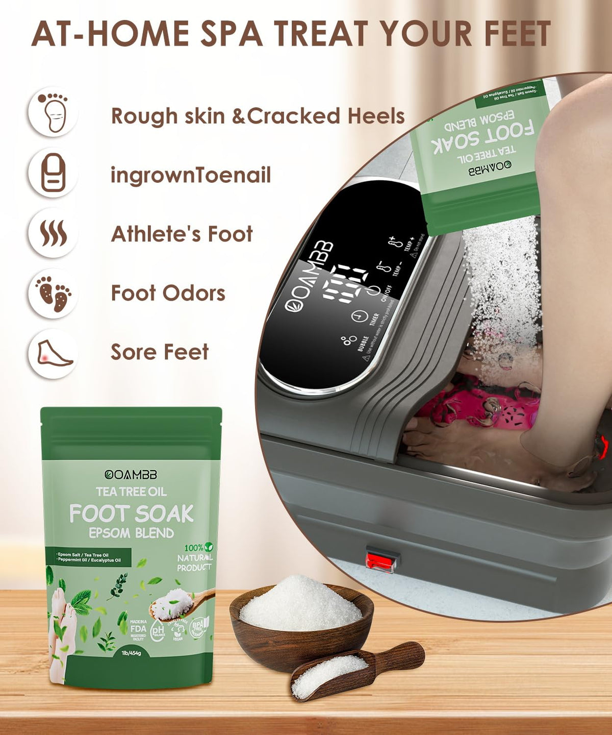 Collapsible Foot Spa with Heat, Bubble and Temp Control, Foot Bath Massager with XL Touch Screen