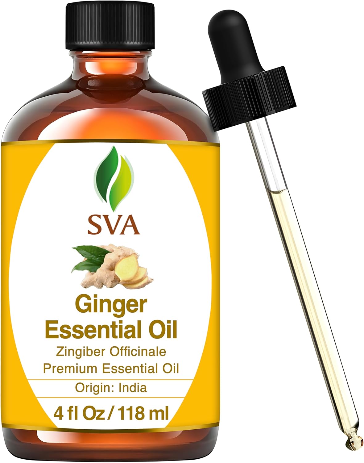 SVA Ginger Essential Oil – 4 Fl Oz – 100% Natural Ginger Oil - for Diffuser, Hair Care, Face, Skin
