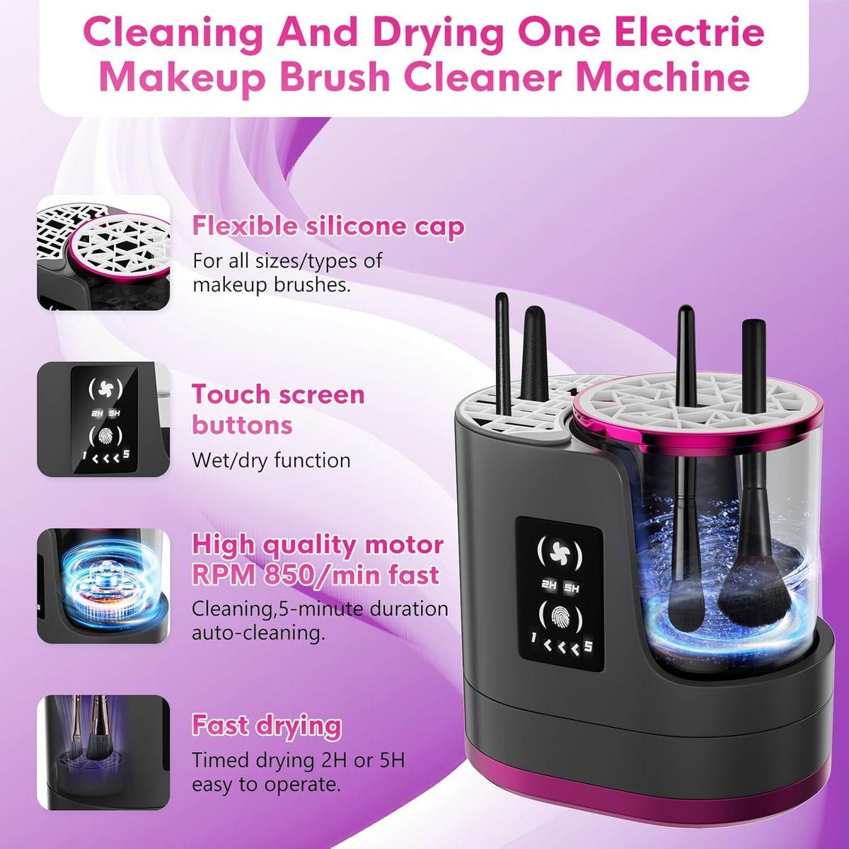 3 IN 1 Electric Makeup Brush Cleaner,Automatic Makeup Brush Cleaner with Makeup Brush