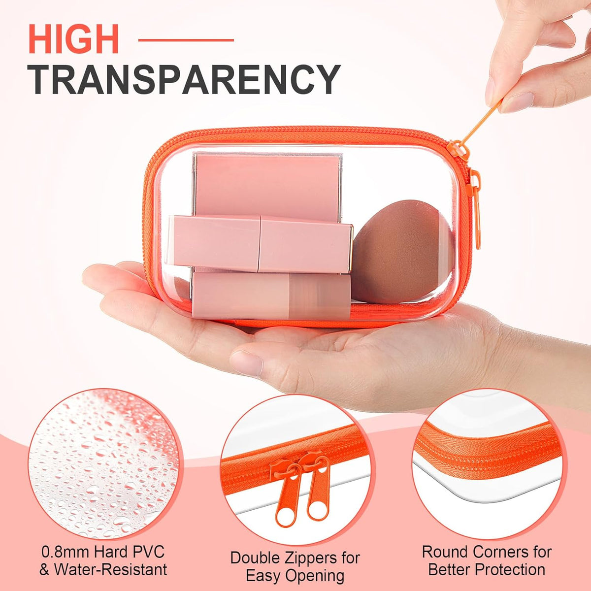 Hoolerry 4 Pcs Hard Clear Zipper Case Makeup Bags Plastic Pencil Pouch Transparent Storage Box