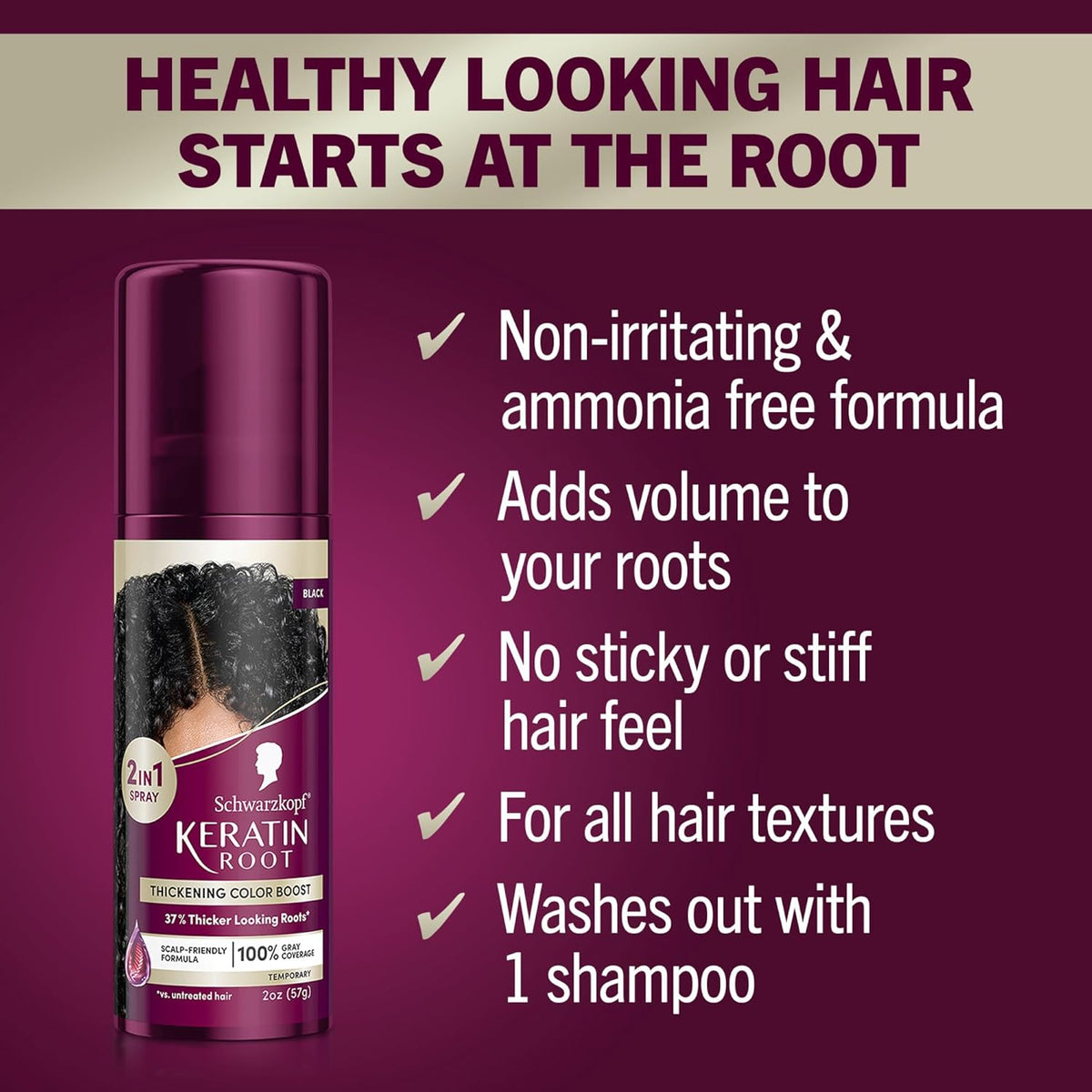 Schwarzkopf Keratin Color Root Temporary Hair Color Spray, Black - Salon Inspired Temporary Hair